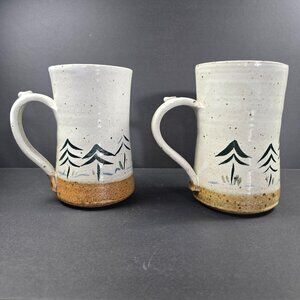 Claybanks Pottery Studio Mug Set 6" Tall White Matt Finish Two Toned Thumb Rest